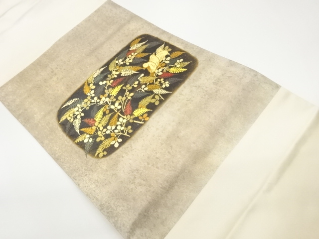 Nagoya obi with gold leaf and fruit pattern on small birds